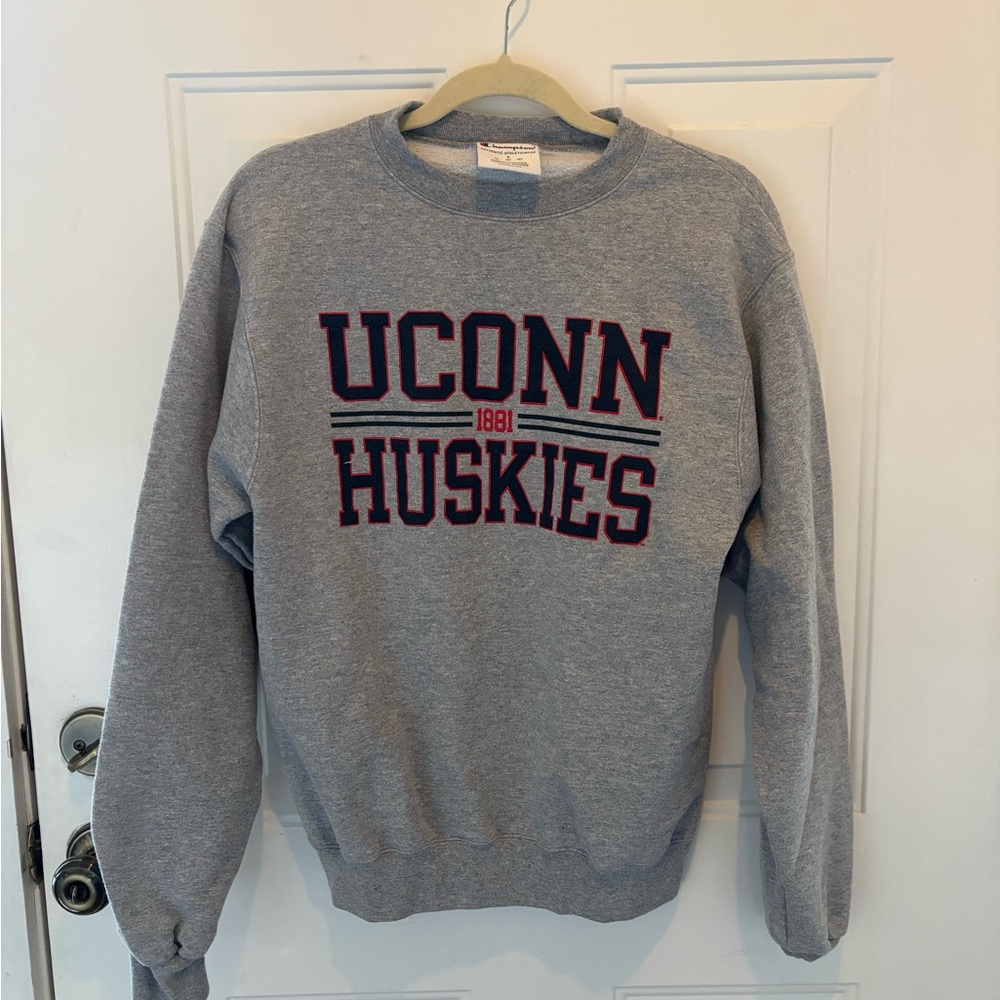 UCONN Huskies Champion Gray Crewneck Sweater with Collegiate Style